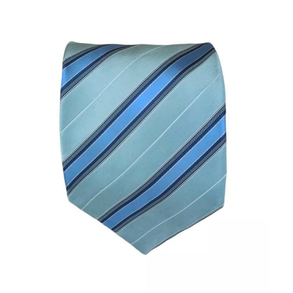 🆕ERMENEGILDO ZEGNA Green Striped Silk Tie ITALY 59"/ 3.5" N PLASTIC SLEEVE